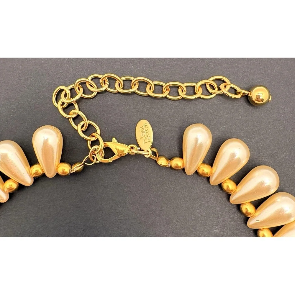 Vintage Joan Rivers Glass Teardrop Faux Pearl Necklace‎ Bib Choker Classic Glam